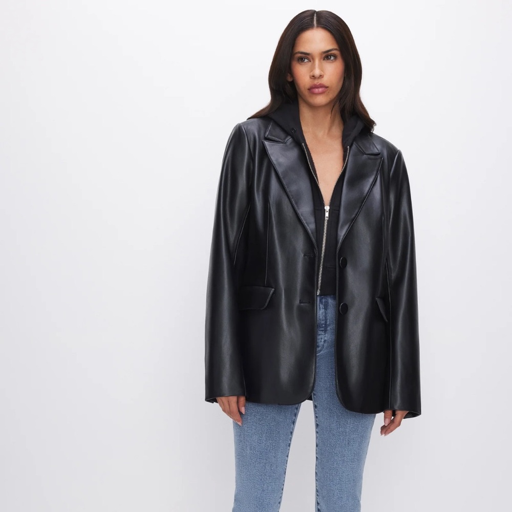 Good American Faux Leather Blazer Black